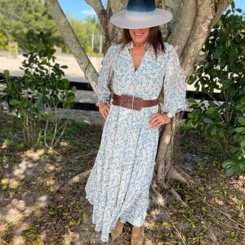 Elan Blue Floral Midi Dress